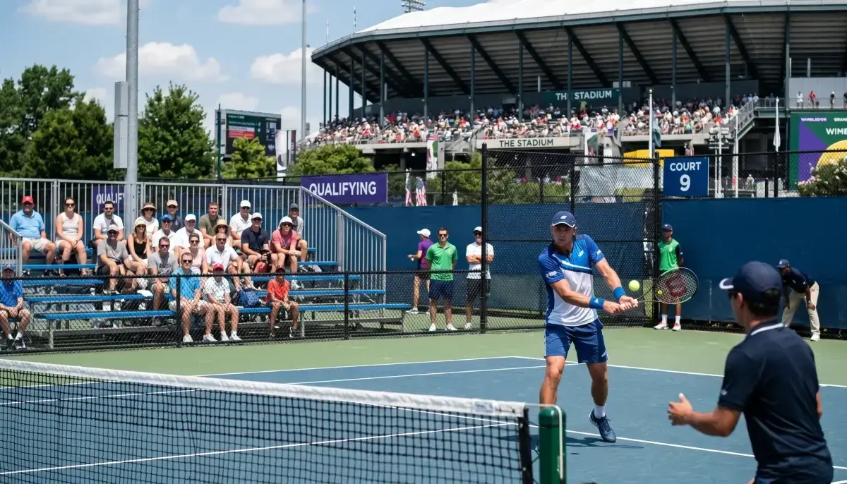 Tenista při kvalifikačním zápase na vedlejším kurtu turnaje ATP
