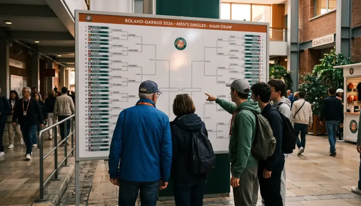 Velká losovací tabule Grand Slamu s turnajovým pavoukem a čísly nasazených hráčů